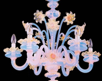 Boston Murano-Kronleuchter, 6 Lichter, Goldrosa und Opal