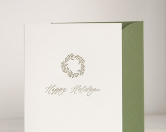 Happy Holidays Wreath Letterpress Card