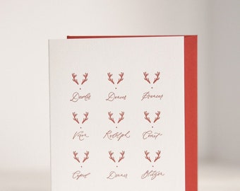 9 Reindeer Letterpress Calligraphy Card