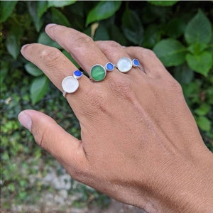Double Sea Glass Ring, Handmade Silver Rings, Unique Gifts, Ring Design, Glass Jewellery, Blue, Green, White, Bespoke Items, Anniversary