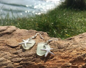 Starfish Earrings, Sea Glass Jewellery, Starfish, Sea Creature, Sterling Silver Earrings, Trendy, Bohemian Style, Driftwood,