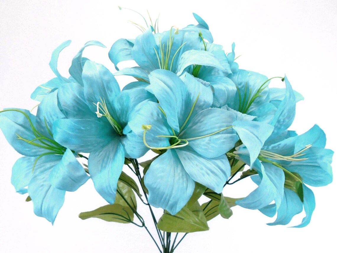 Tiger Lily Bush Satin Artificial Flowers 19 Bouquet Etsy