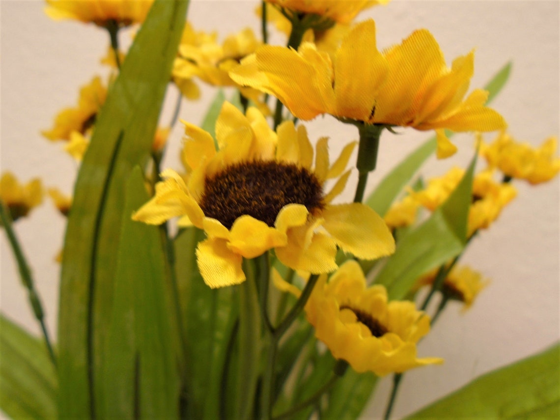 YELLOW Mini Sunflowers Bush Artificial Silk Flowers 19 Etsy