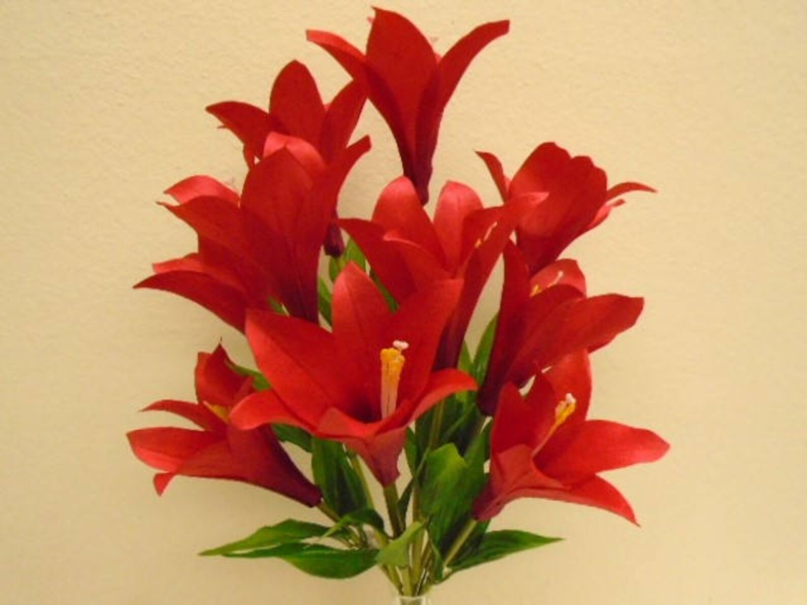 RED Easter Lily Bush 10 Artificial Silk Flowers 21 Etsy