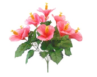 BEAUTY Hibiscus Bush Artificial Silk Flowers 18" Bouquet 10-6215 BT