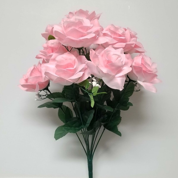 Open Roses Bush Artificial Silk Flowers 20" Bouquet 12-2-293