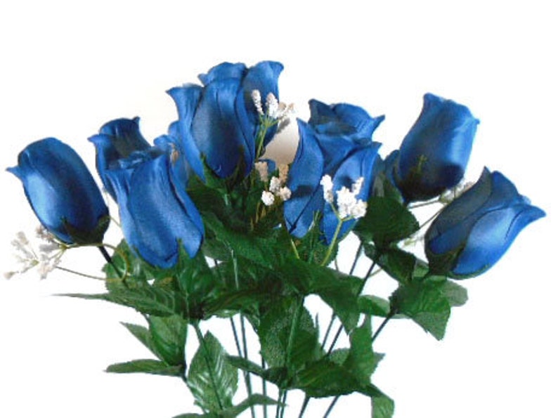 ROYAL BLUE Rose Buds Artificial Silk Flowers 17 Bouquet Etsy
