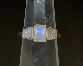 Anillo de piedra lunar natural, anillo de compromiso, anillo de declaración, anillo de bodas, anillo de oro rosa, anillo de plata de ley, anillo de oro sólido de 14K, regalo para ella