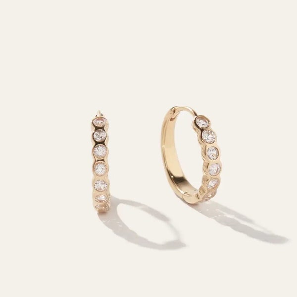 18K Gold Small Hoop Earrings - Small Diamond Hoops - Diamond Huggie Earrings - Small Silver Hoops - Hoop Earrings - Minimalist Earrings