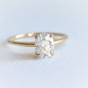 1.5ct Oval Moissanite Ring Thin Band Oval Engagement Ring, 14K Solid Gold Simple Oval Solitaire Ring, Delicate & Dainty Promise Ring For Her image 2