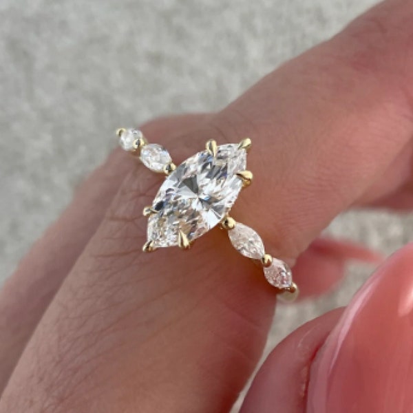 Vintage 1.5CT Marquise Cut Moissanite Engagement Rings Vintage Lab-Diamond Ring Solitaire Marquise Wedding Rings Marquise Promise Ring