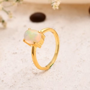 Genuine Ethiopian Opal Ring, Yellow Fire Opal Ring, Oval Solitaire Gemstone Ring, Unique Alternative Engagement Ring, Spring Jewelry