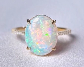 Weißer Opal Oval Form Ring-925 Sterling Silber Verlobungsring-äthiopischer Opal Feuer Ring-14K Solid Gold Ring-Oktober Monat Geburtsstein Für Sie