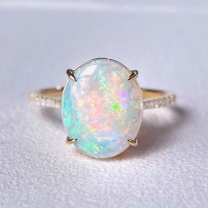 White Opal Oval Shape Ring-925 Sterling Silver Engagement Ring-Ethiopian Opal Fire Ring-14K Solid Gold Ring-October Month Birthstone For Her
