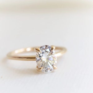 1.5ct Oval Moissanite Ring Thin Band Oval Engagement Ring, 14K Solid Gold Simple Oval Solitaire Ring, Delicate & Dainty Promise Ring For Her image 3