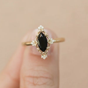 Black Marquise Ring · Black Onyx Ring · Gold Gemstone Ring · Gold Ring · Engagement Ring · Black Ring · Cocktail Ring · 14k Gold ring