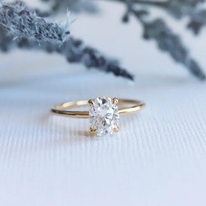 1.5ct Oval Moissanite Ring Thin Band Oval Engagement Ring, 14K Solid Gold Simple Oval Solitaire Ring, Delicate & Dainty Promise Ring For Her image 1