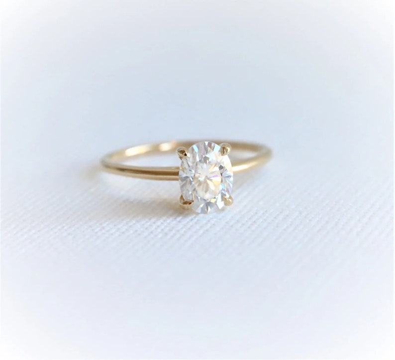 1.5ct Oval Moissanite Ring Thin Band Oval Engagement Ring, 14K Solid Gold Simple Oval Solitaire Ring, Delicate & Dainty Promise Ring For Her image 2