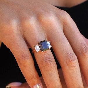 Emerald Cut Smoky Quartz Engagement Ring Vintage Multi Gemstone Ring 14k Gold Smoky Quartz Wedding Ring Unique Bridal Promise Ring For Women