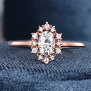 14K Solid Gold Ring 1.0CT Moissanite Engagement Ring Oval Cut Moissanite Ring Halo Engagement Ring Anniversary Ring Bridal Gift Ring