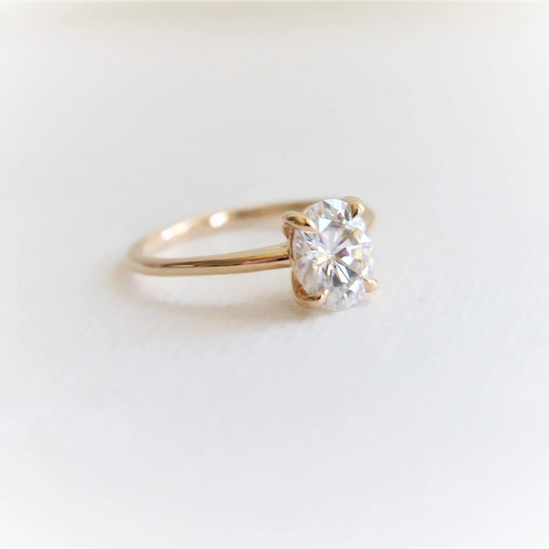 1.5ct Oval Moissanite Ring Thin Band Oval Engagement Ring, 14K Solid Gold Simple Oval Solitaire Ring, Delicate & Dainty Promise Ring For Her image 5