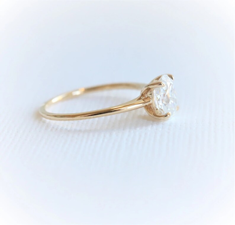 1.5ct Oval Moissanite Ring Thin Band Oval Engagement Ring, 14K Solid Gold Simple Oval Solitaire Ring, Delicate & Dainty Promise Ring For Her image 8