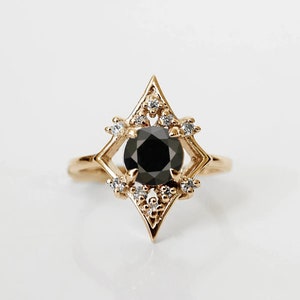 Rings Black Halo Ring Black Spinel Ring Promise Ring for Girl Round Cut Black Rings Engagement Ring Sterling Silver 925