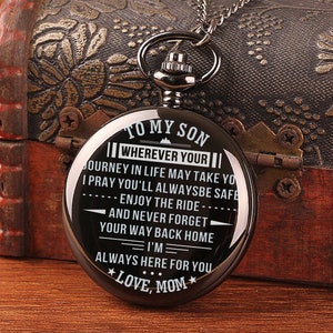 To My Son Always With You Love Mom Engraved Pocket Watch Time Etsy