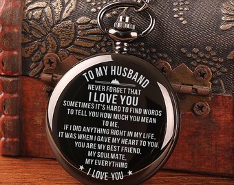 To My Husband How Much You Mean To Me Engraved Pocket Watch Time Machine Personalized Quotes Birthday Anniversary Black