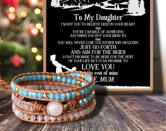 To My Daughter I Want You To Love from Mum Message Card Agate Beads Bracelet for Birthday Anniversary Holiday Gift Graduation