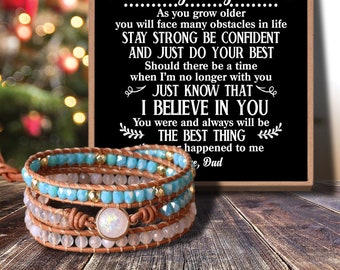 To My Daughter As You Grow Older Love from Dad Message Card Agate Beads Bracelet for Birthday Anniversary Holiday Gift Graduation