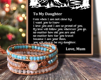 To My Daughter Evem When I Am Love from Mum Message Card Agate Beads Bracelet for Birthday Anniversary Holiday Gift Graduation