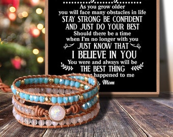 To My Daughter As You Grow Older Love from Mom Message Card Agate Beads Bracelet for Birthday Anniversary Holiday Gift Graduation