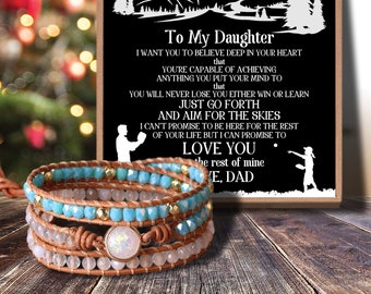 To My Daughter I Want You To Love from Dad Message Card Agate Beads Bracelet for Birthday Anniversary Holiday Gift Graduation