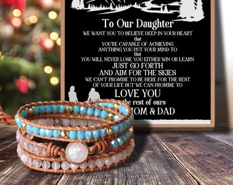 To Our Daughter We Want You To Love from Mom Dad Message Card Agate Beads Bracelet for Birthday Anniversary Holiday Gift Graduation