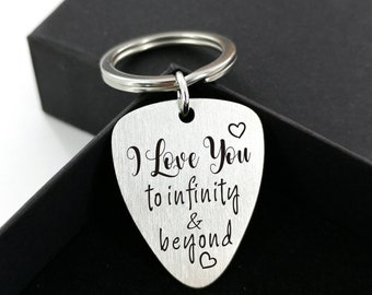 I Love You Personalized Engraved Guitar Pick Keychain for Husband Boyfriend Daughter Mom Dad Wife Custom Gift Music Anniversary Birthday