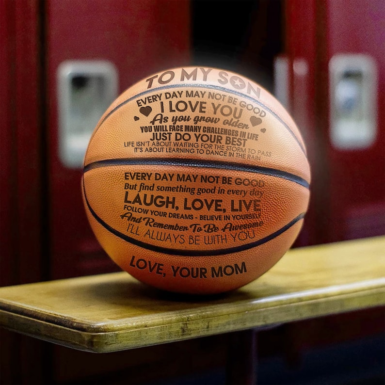 To My Son Love You From Mom Engraved Basketball Ball Gift for Your Son Anniversary Birthday Wedding Holiday Graduation Gift to Fan Quote