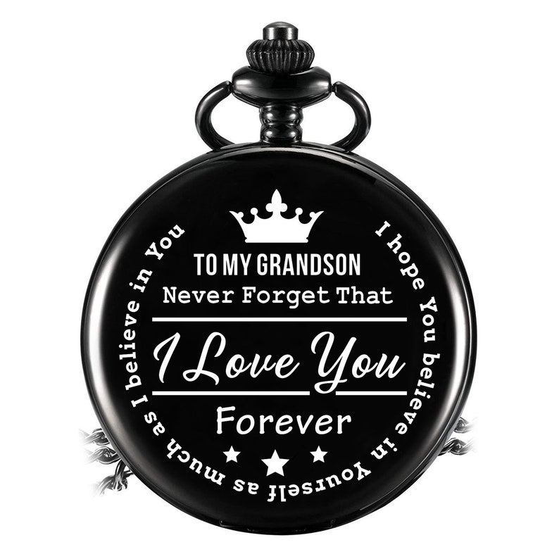 To My Grandson Never Love You Engraved Pocket Watch Etsy