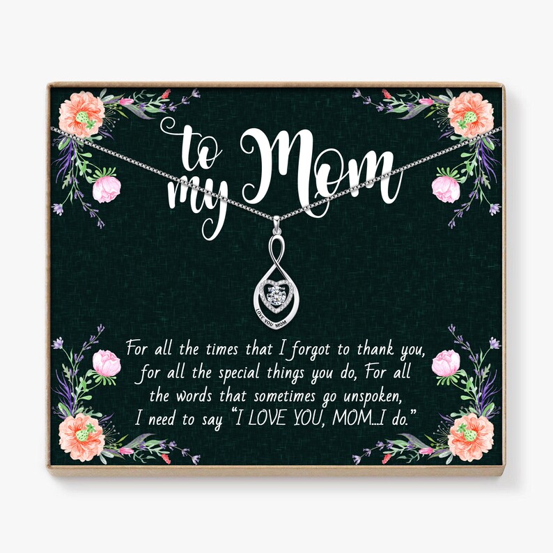 To My Mom Infinite Heart Zirconia Message Card for All Necklace Jewelry From Son Daughter Gift Anniversary Birthday Graduation Mothers day 