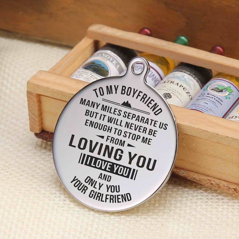 To My Boyfriend Many Miles Separate Necklace Circular Customized Stainless Steel Birthday Graduation Anniversary Military Gift