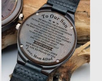To Our Son We Wish You Love Mom & Dad Engraved Wooden Watch for Son Anniversary Birthday Gift