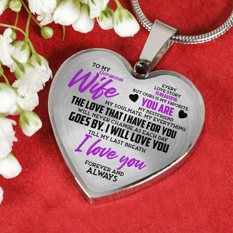 To My Gorgeous Wife Everything Luxury Heart Shape Necklace Anniversary Gift For