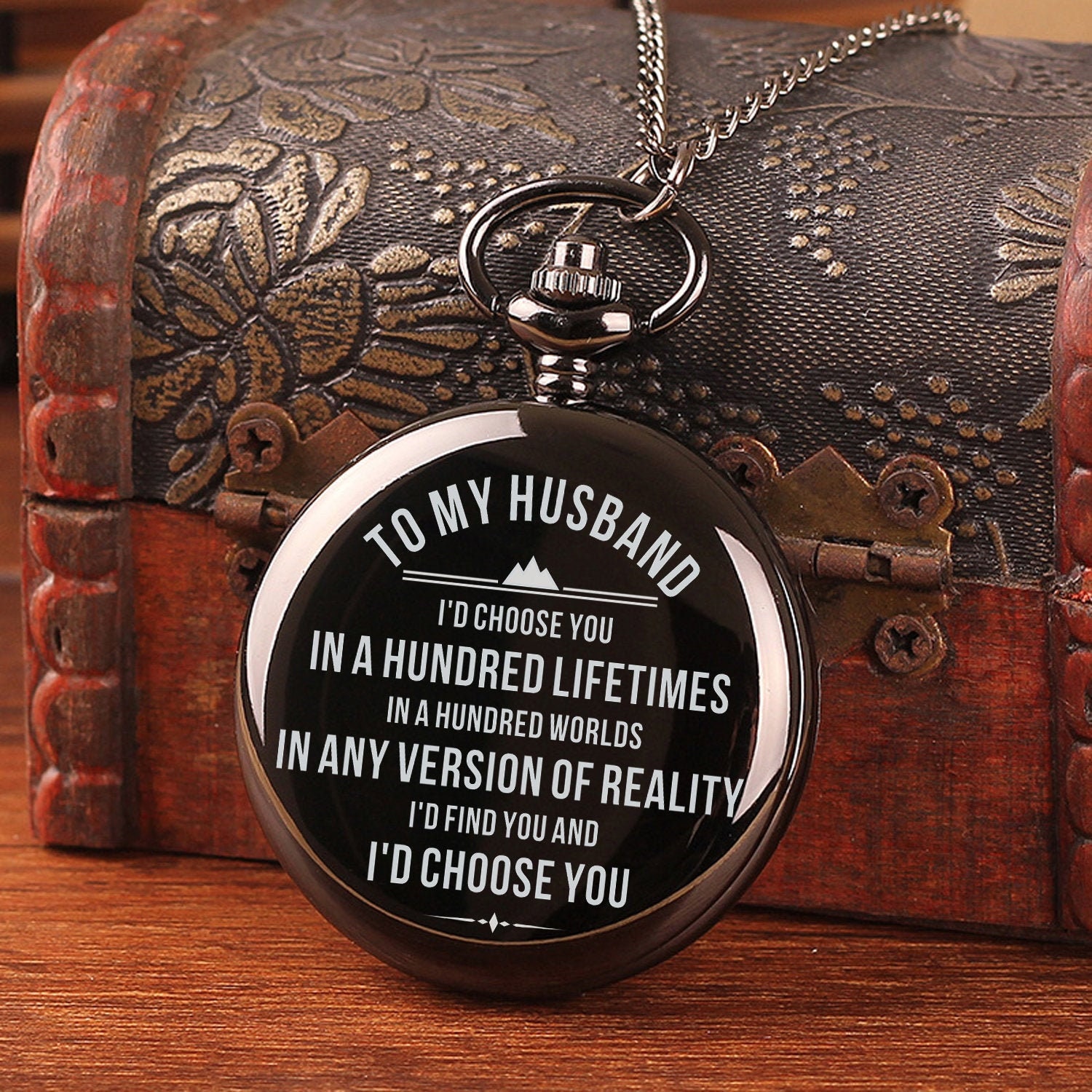 To My Husband I'd Choose You Engraved Pocket Watch Time | Etsy