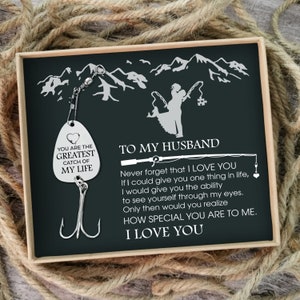 To My Husband Never Forget That You from Love Wife Customizable Engraved Fish Hook With Message Card Fishing Fisherman Gift Anniversary