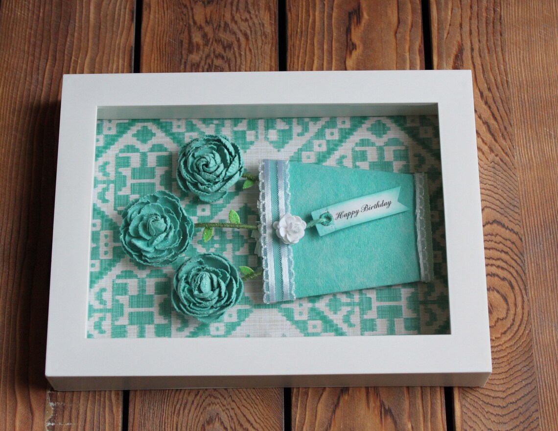 Flower shadow box framed wall art display case white frame Etsy