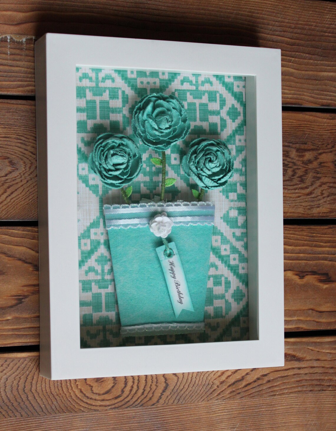 Flower shadow box framed wall art display case white frame Etsy