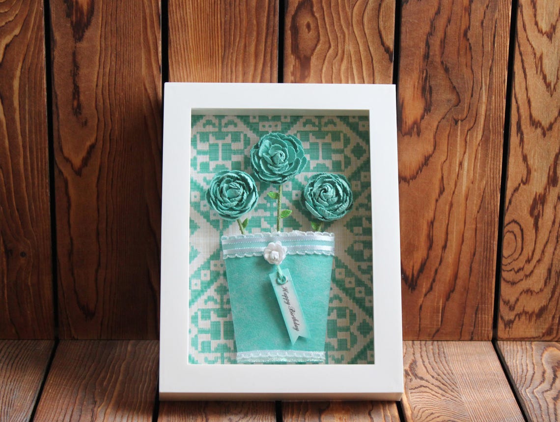 Flower shadow box framed wall art display case white frame Etsy