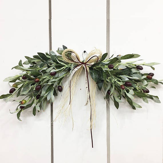 Artificial olive leaf door swag / Door decor / Front door Etsy