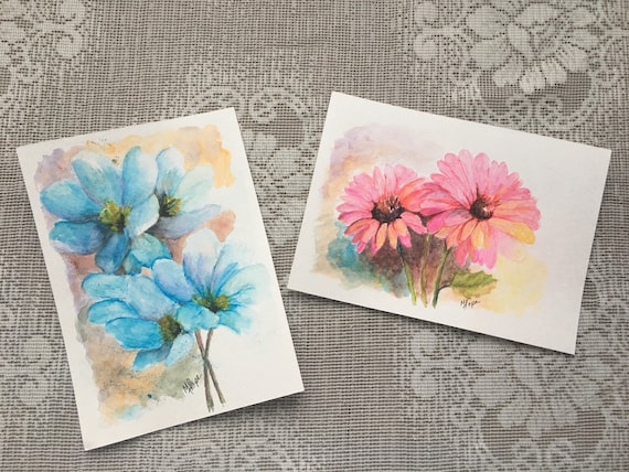 Watercolor Pencil Flowers//Pink And Blue Flowers/Home Decor/5 | Etsy Hong Kong