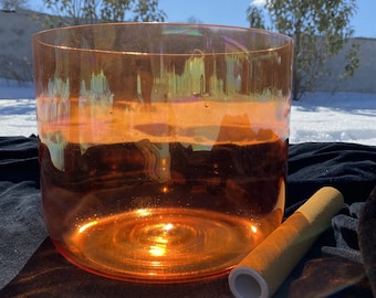 Crystal singing bowl any one of 3rd octave perfect musical note D note cosmic orange color in 432hz for sound healing